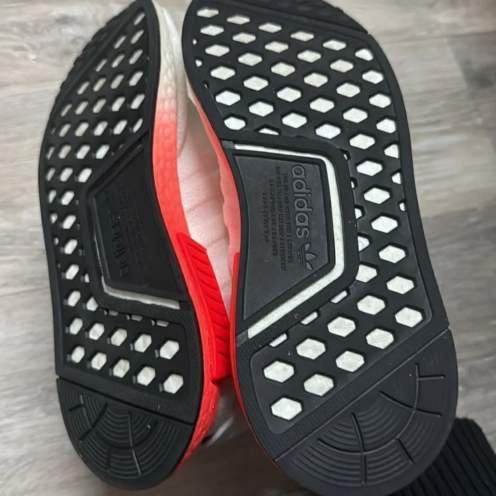 Adidas White and Red Running Sneakers Neon Bottoms Excellent Conditon - Size 6.5